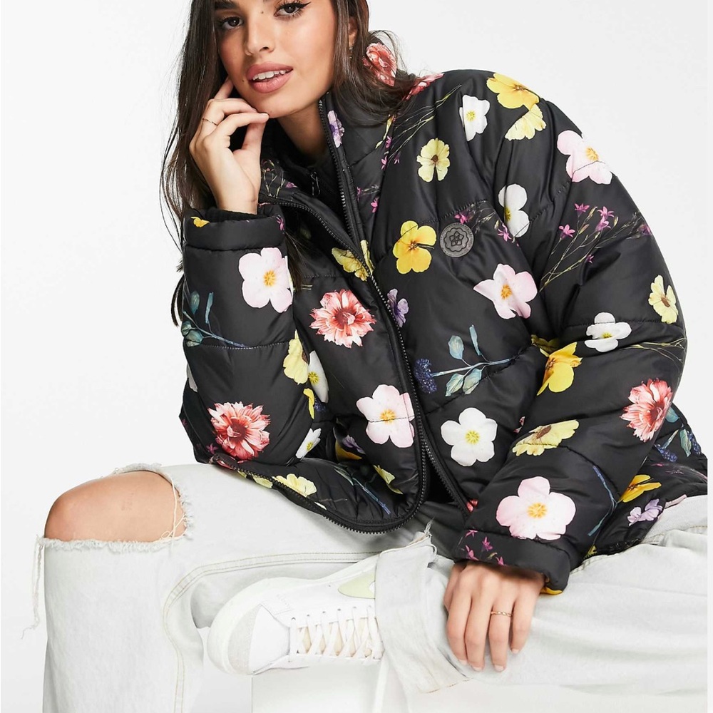 Floral Black Puffer Jacket